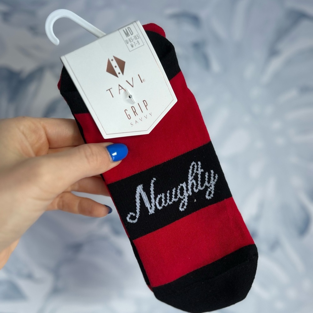 Tavi Grip Socks for Barre or Pilates, Style: Naughty Nice Holiday, Medium, NWT